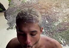 Straight guy on beach touches cock, I help him with anal bareback