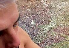 Straight guy on beach touches cock, I help him with anal bareback