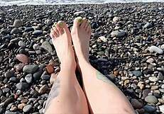 Sea-salted feet and toes of dominatrix nika licked at the beach