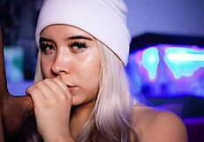 Blonde babe seduces boyfriend's cock online with teasing blowjob