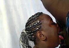 Ebony deepthroat sucking and swallowing black cock