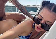 Horny girlfriend gives sloppy blowjob and hardcore fucking on boat