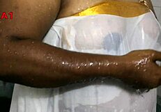 My step aunt takes a relaxing shower bath