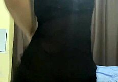 Blonde woman dancing funk in a see-through dress