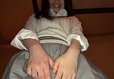 asian teen shows panties and gives intense handjob in uniform