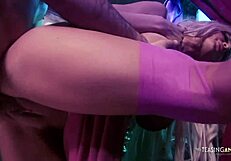 blonde slut sucking and riding horny guy's big cock sideways!