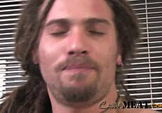 Hot gay solo jerks his pierced dick hard and cums