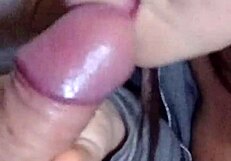 Mature chubby woman gives POV blowjob.