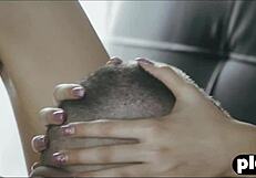 A slender woman dominates a weak guy with her big cock.