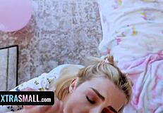 Tiny Blonde Teen Chanel Camryn Gives Sloppy Blowjob to Huge Dominant Stud