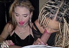 two naughty teens mess makeup on idiot and take cock in swing house