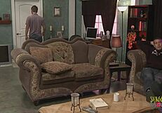 hey, check out this horny blonde getting double penetrated with big tits in a threesome