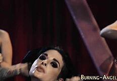 inked emo girl rubs herself with toys