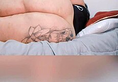 Fat Latina BBW with tattoos uses toys, showing natural tits