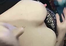 Brunette Babe Clamps Nipples in Close-Up