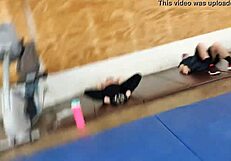 Asian in Tight Black Leggings at Gym