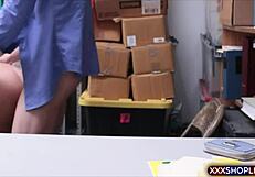 Cute teen shoplifter bends over for owner