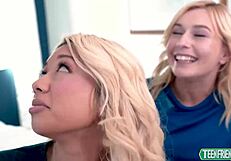 Teens repay debt with blowjobs and cowgirl rides on monster cocks