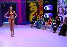 Emy nascimento's lingerie parade in reality show with natural tits on display