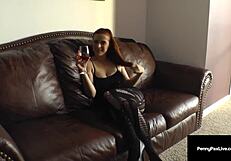 Sweet redhead Penny Pax intensely stuffs her face with a throbbing cock in POV.