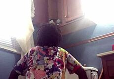 The Ebony Girl Is Dancing, Moving Her Body In Rhythm, Black Skin Shining