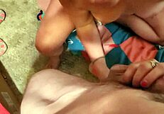 Sexy Blonde Stepmom Deepthroats Stepsons Cock.