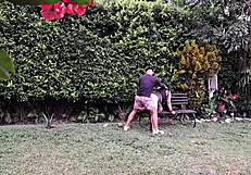 Fucking this horny mature in the garden!