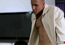 Two Guys Threesome Slutty Brunette Babe Facial