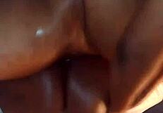 Hot ebony wife cheats in doggystyle while husband watches her take black cock