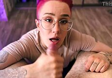 Pov Blowjob from Cute Teen with Glasses and Short Hair