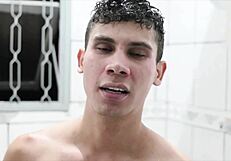 i'm watching this delicious brazilian guy taking a bareback bath.