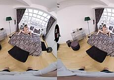 Virtual Taboo: Brunette Rides Big Dildo in POV Cowgirl and Handjob