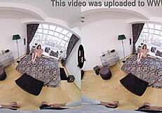 Virtual Taboo: Brunette Rides Big Dildo in POV Cowgirl and Handjob