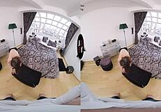 Virtual Taboo: Brunette Rides Big Dildo in POV Cowgirl and Handjob