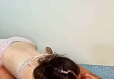 Latina girlfriend sucks hard cock in lingerie.