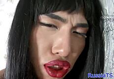 watch this russian transsexual tease her asshole with a dildo in solo play