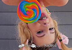 Tiny teen 18+ gets tight pussy licked and fucked by big monster cock with facial