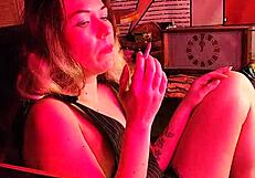 I see my stepsister smoking a cigarette