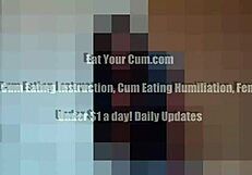 She makes him lick his own cum off the floor.