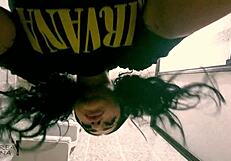 curvy mature woman bends over for blowjob in bathroom at party