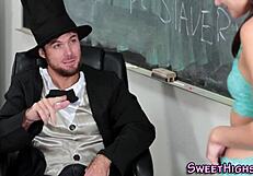 Teen Coed in Uniform Sucks Teacher's Big Monster Cock