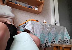 spit in kitchen, she licks pussy to orgasm