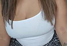 slutty teacher with big tits masturbating with new toy