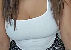 slutty teacher with big tits masturbating with new toy