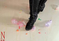i love popping small balloons with my high heels boots