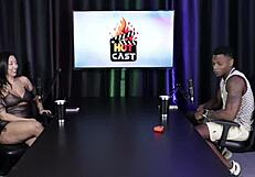 Measuring the hot brunette's ass size in sheer red lingerie, revealing her naked beauty.