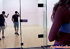 European milf receives footjob before intense fucking after tennis.