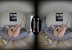 Solo gal Carolina Sweets fingers her shaved pussy in VR