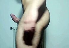 Walking naked with a hard cock and cumming hands-free, wow!