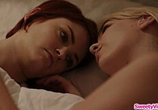 Redhead babe intensely licks her sexy girlfriend.